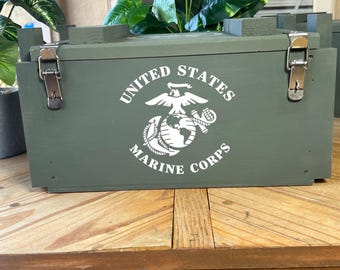USMC Wooden Ammo Crate – Handcrafted Marine Corps Military-Style Box – Freedom Crate Co.