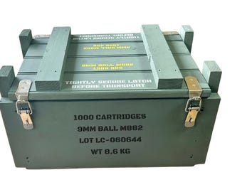 9mm Ammo Crate | Armor Core™ Interior | Handcrafted Wooden Ammo Box | Military Style Storage Crate | Caliber Collection