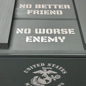 Wooden Ammo Storage Box – Marine Corp | OD Green | “No Better Friend” Lid Stencil | Sliding Tray