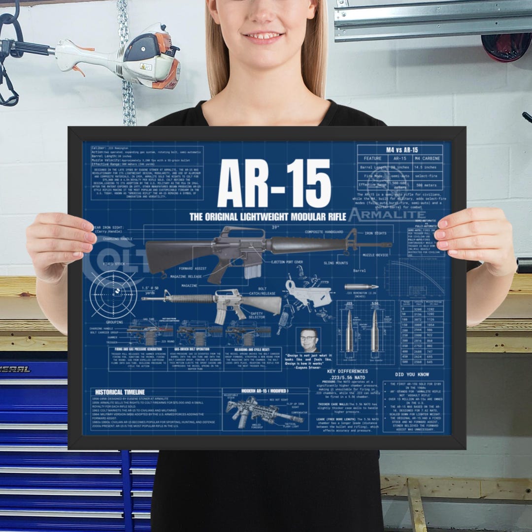 Mta R15 Blueprint AR-15 Rifle Blueprint Poster-historical Schematic Art Print With ...