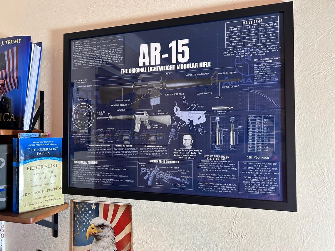 Mta R15 Blueprint AR-15 Rifle Blueprint Poster-historical Schematic Art Print With ...