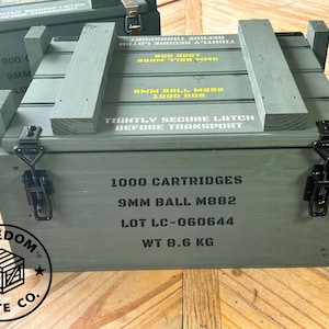 Handcrafted 9mm Ammo Crate – Black Ops Edition | Military Style Wood Storage Box | Armor Core Interior | Freedom Crate Co | Veteran Gift
