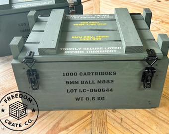 Handcrafted 9mm Ammo Crate – Black Ops Edition | Military Style Wood Storage Box | Armor Core Interior | Freedom Crate Co | Veteran Gift