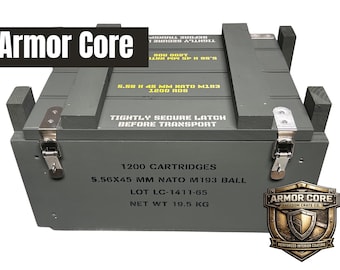 5.56 / .223 Ammo Crate | Armor Core™ Interior | Handcrafted Wooden Ammo Box | Military Style Storage Crate | Caliber Collection