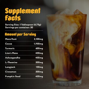 Maca Mushroom Coffee Alternative Ashwagandha L-Theanine Longjack Cocoa Turmeric Pumpkin Seed Cinnamon 30 Servings image 2