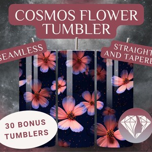 3D Cosmos Flowers Skinny Tumbler Sublimation Wrap For 20oz and 30oz, Gift for Her, PNG, Personal and Commercial Use, High Resolution
