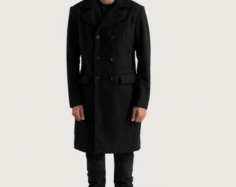 Men Woolen Breasted Coat | Pea Coat Woolen | Wool Black Coat | Coat