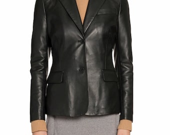 Leather Blazer Jacket Coat Womens Women Outwear Size Button New Casual Black 3