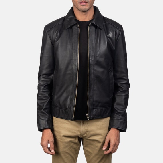 Stylish Men s Inferno Lambskin Pure Black Leather Jacket Etsy Canada