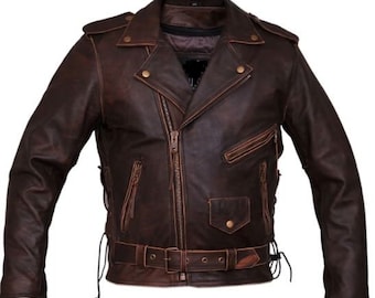 Men's Brown Distressed Marlon Brando Motorcycle Armored Jacket | Motorcycle Men Jacket