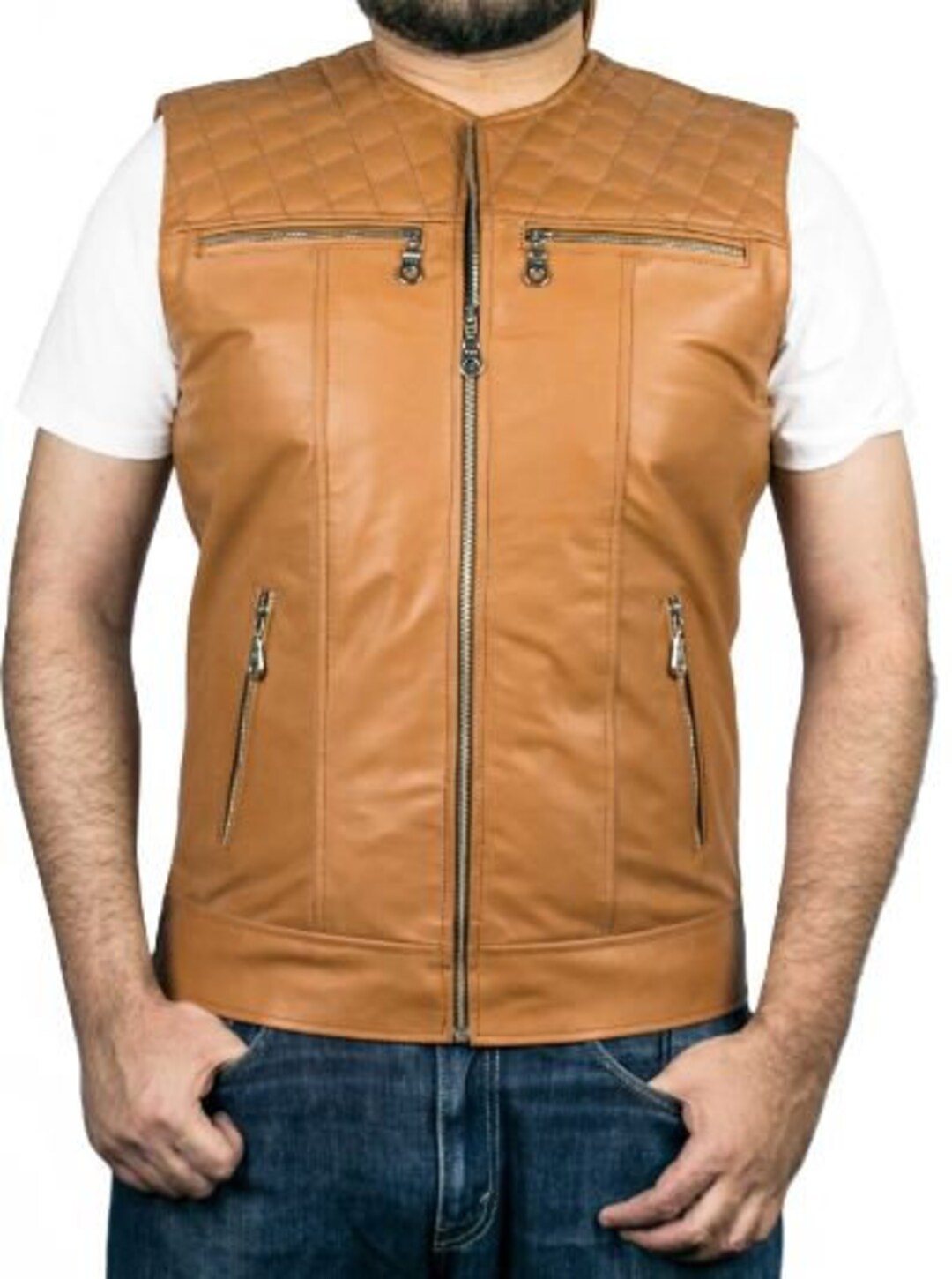 Vintage Men's Brown Leather Vest - Etsy