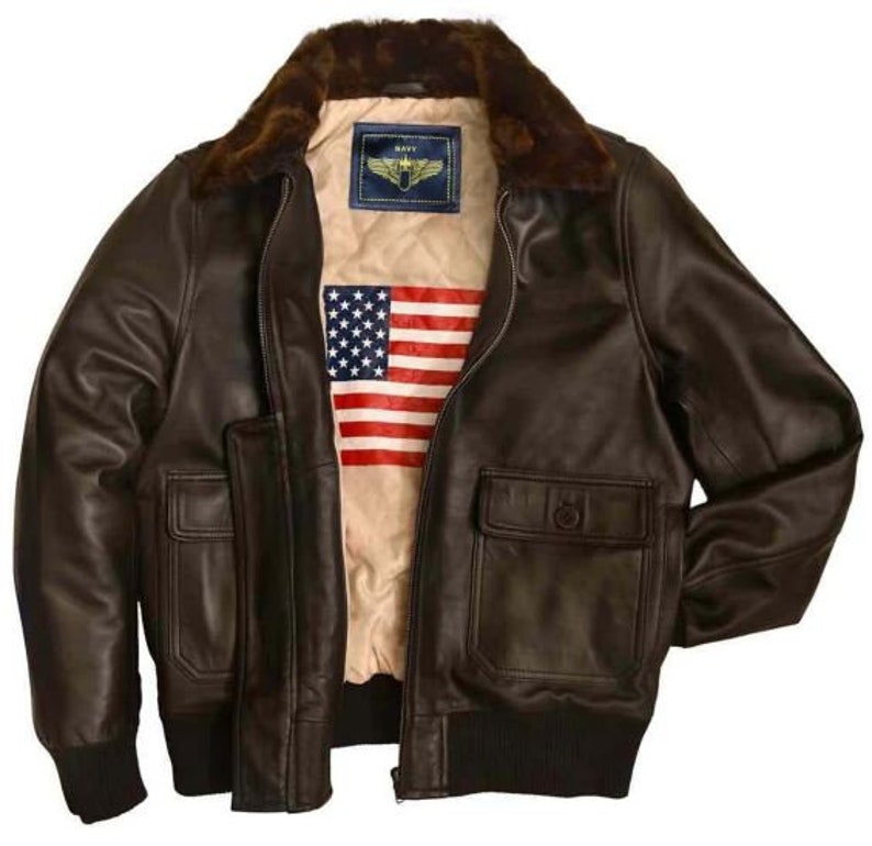 Men's A2 Air Force G-1 US Navy Brown Bomber Leather Jacket - Etsy
