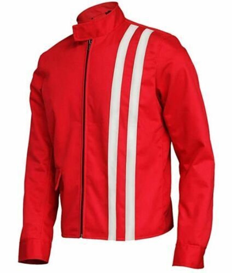 Men's Elvis Presley Speedway Slim Fit Cotton White Stripes Jacket Red