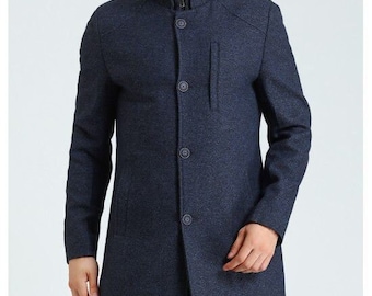 Men Wool Thick Trench Coat Autumn Winter High Quality Jacket Plus Size Overcoat