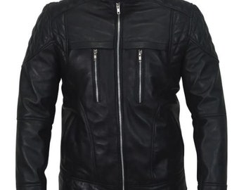 Men Black Quilted Real Leather Jacket