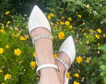 Sapatos de casamento femininos, branco marfim, sapatos de casamento brancos, sapatos de noiva baixos, sapatos de noiva para casamento, saltos de casamento, detalhes em pedra, salto bloco