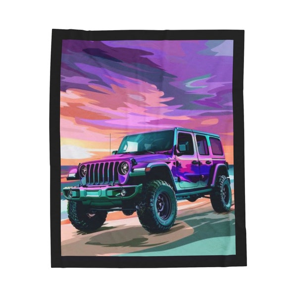 Purple Jeep, Velveteen Plush Blanket, Jeep Blanket, Jeep lover gift, Jeep Plush Blanket, Unique Gift, Jeep Design Blanket, Cozy Gift Idea