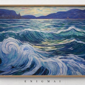 Printable Coastal Sea Landscape Oil Painting, Vintage Sea, Country Antique Oil Painting, 1900s Expressionism Art #31