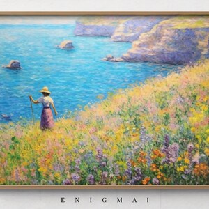 Printable Wildflower Field Landscape Oil Painting, Vintage Sea, Country Field Oil Painting Printable, Impressionism Art, Farmhouse #40