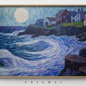 Printable Coastal Sea Landscape Oil Painting, Vintage Sea, Country Antique Oil Painting, 1900s Expressionism Art #29