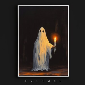 Geist, der eine Kerze hält, Öl-Vintage-Poster, druckbare Kunstdruck, Dark Academia, eindringliches Gespenst, Halloween-Dekor, digital herunterladbar #56