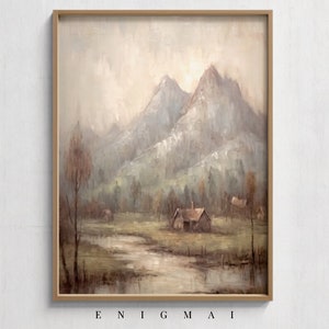 Printable Farm House Landscape Oil Painting, Vintage Wildflower Field, Country Landscape Antique, Original Wall Art Digital Download #49