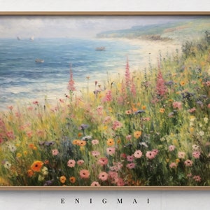 Printable Wildflower Field Landscape Oil Painting, Vintage Sea, Country Field Oil Painting Printable, Impressionism Art, Farmhouse #41