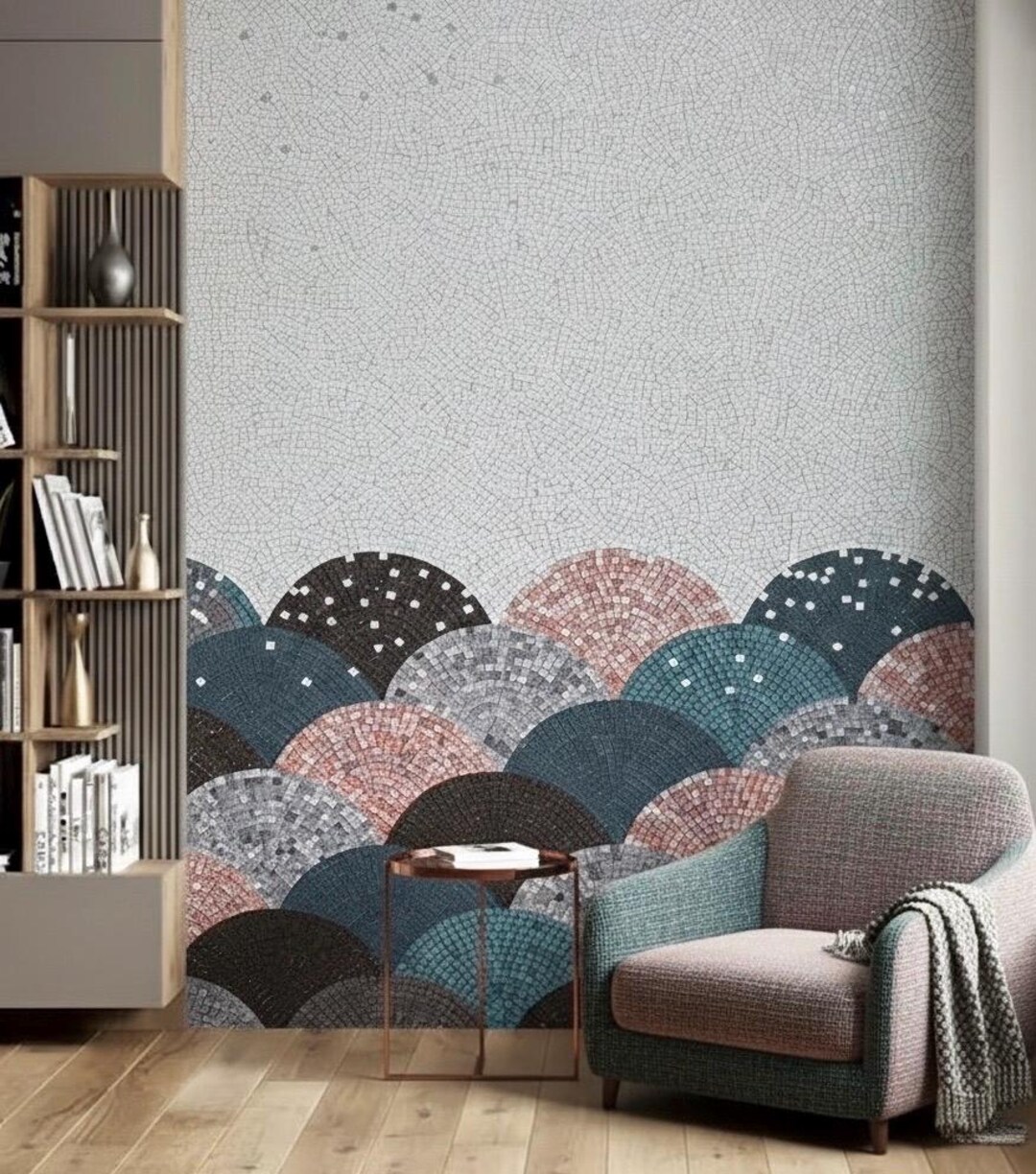 Abstract Fan Pattern Glass Mosaic | Custom Geometric Wall Mural ...