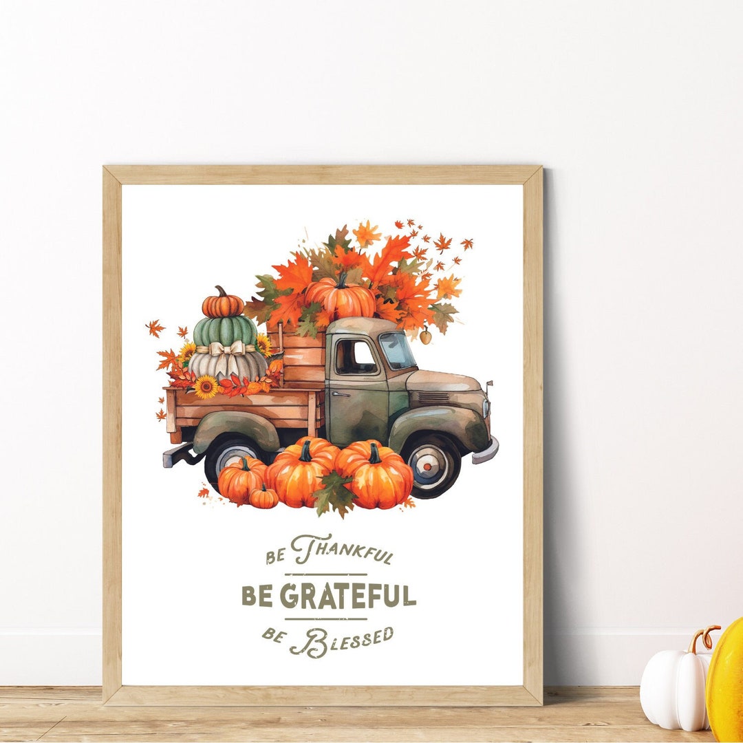 Truck Fall Wall Art, Flower and Pumpkin Digital Wall Art. Etsy