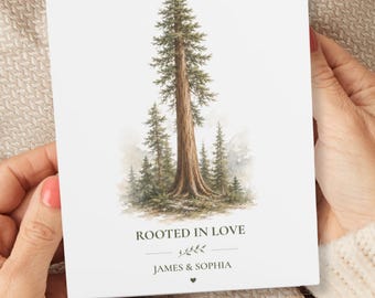 Anniversary Card for Husband or Wife, Rooted In Love Card, Redwood Inspired Tree Wedding Card, Personalized Couple Keepsake Nature Gift Card