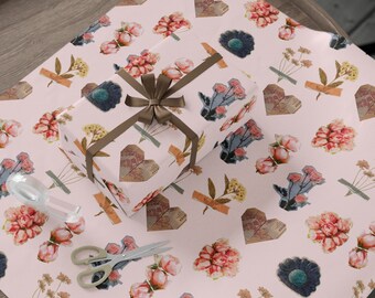 Papel de regalo floral, rollo rosa para regalos, elegante papel de regalo de cumpleaños, papel de regalo floral, papel de regalo para el Día de la Madre, embalaje para bodas.