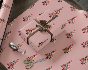 Pink Christmas Wrapping Paper | Candy Christmas Tree Design