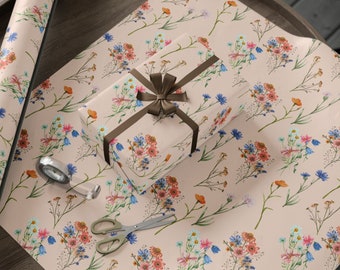Rollo de papel de regalo floral, papel de regalo con flores silvestres rosas, papel de regalo con flores botánicas para cumpleaños, regalos del Día de la Madre, papel de regalo floral