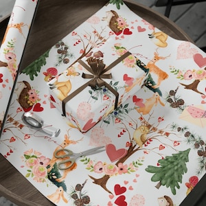 Woodland Animals Wrapping Paper |Woodland Forest Wrap |Valentines Day Gift Wrap |Birthday Wrapping| New Baby Shower Wrap| Mother&#39;s Day Gift