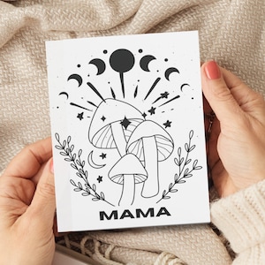 Tarjeta de cumpleaños para/Tarjeta de hongo Cottagecore/Tarjeta botánica/Regalo para amantes de la naturaleza/Amante de los hongos/Fase lunar/Tarjeta de hongo/Caza de hongos