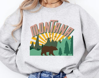 Montana Sweatshirt, Camping Hiking Crewneck, Montana Vacation Souvenir Shirt, Outdoor Adventure Pullover, Travel Gift for Hikers USA Parks