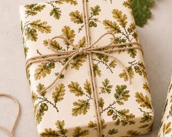 Oak Leaf Wrapping Paper Botanical Birthday Gift Wrap Acorns Christmas Holiday Wrapping Paper Woodland Nature Lover Gift Wrap Forest Decor