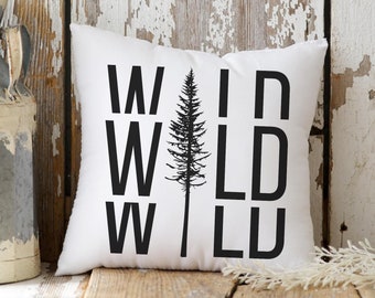 Kiefernbaum Dekokissen, Weiß Schwarz Wild Print Kissen, Naturliebhaber Wohnkultur Akzent, Rustikales Cabin Outdoor Abenteuer Wohnzimmer Kissen