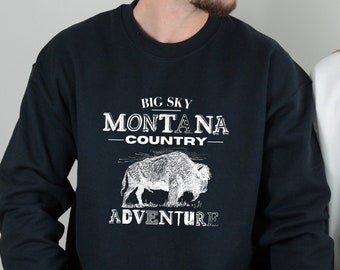Montana Sweatshirt, Big Sky Country Buffalo Crewneck, Western Adventure Shirt, Mountain Outdoor Sweater, Hiking Pullover, Montana Gift Shirt