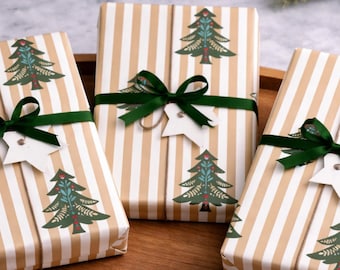 Christmas Wrapping Paper, Scandinavian Folk Art Tree Gift Wrap, Nordic Holiday Wrapping Paper Roll, Scandinavian Christmas Gift Wrap Roll