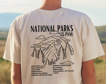 Camiseta de los Parques Nacionales del Noroeste del Pacífico, camiseta con gráfico de brújula de montaña, camiseta de senderismo del Pacífico Noroeste, regalo para amantes de la naturaleza, viajes al aire libre, camping y aventuras.