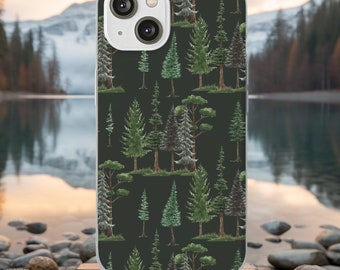 Phone Case, Evergreen Tree Woodland Forest Print, Nature Mountain Design Cover, Green Outdoor Protective Case, Adventure Gift Idea Accessory