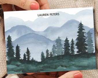 Stationery Notecards Personalized, Postcard Set Bulk, Custom Note Card, Watercolor Forest Tree Design, Custom Name Postcard, 5x7 Stationery