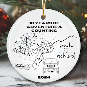 10 Year Anniversary Ornament Personalized| Custom Anniversary Decoration| Anniversary Gift| Christmas Decoration| Couples Adventure Gift