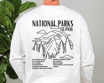 PNW Nationalparks Sweatshirt, pazifischer Nordwesten Wandern Rundhalsausschnitt, Nationalparks Hemd, Bergwald Outdoor Abenteuer Reiseandenken