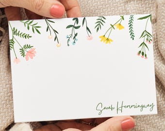Personalized Wildflower Stationery Cards, Custom Botanical Note Cards Set, Floral Writing Cards, Nature Stationery Gift, Blank Inside