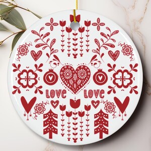 Scandinavian Folk Art Ornament| Christmas Tree Decoration| Holiday Xmas Ornament| Valentines Day Gift| Swedish Norwegian Nordic Home Decor