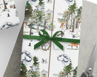 Carta da regalo per neonati, stampa di animali del bosco con volpe, carta da regalo per baby shower, rotolo di carta da regalo per compleanno per neonati, bambini piccoli, regali per bambini