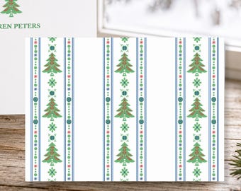 Personalized Scandinavian Christmas Folk Art Postcard Set, Custom Nordic Holiday Cards, Christmas Stationery 7x5, Family Greeting Card Gift