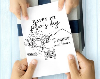 Personalized First Fathers Day Card, Outdoor Adventure Design, Custom Fathers Day Greeting Card, Keepsake Gift, Dad Card, New Dad Gift